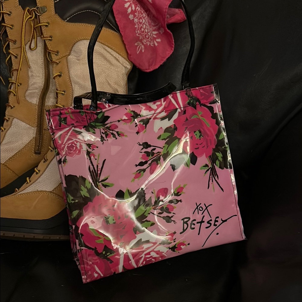 Betsey Johnson Pink and Black Floral Tote